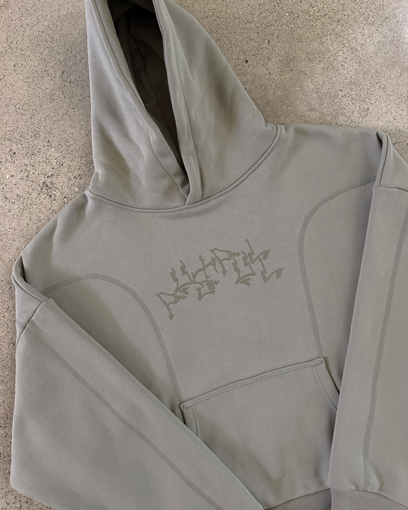OLIVE GRAPH PANELLED HOODIE
