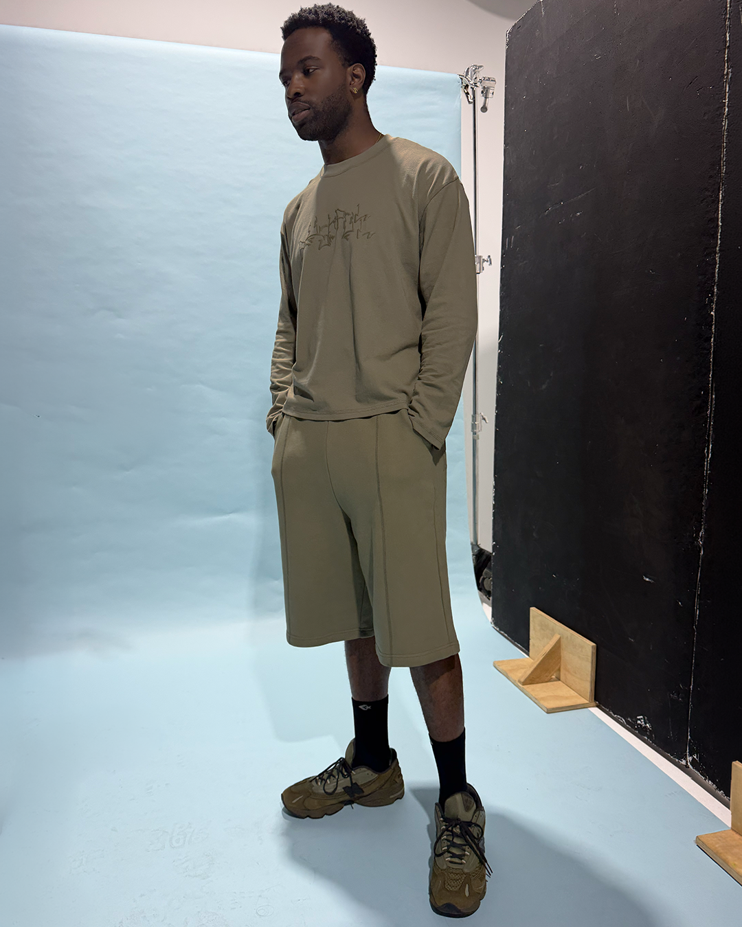 OLIVE PANELLED TRACK SHORTS