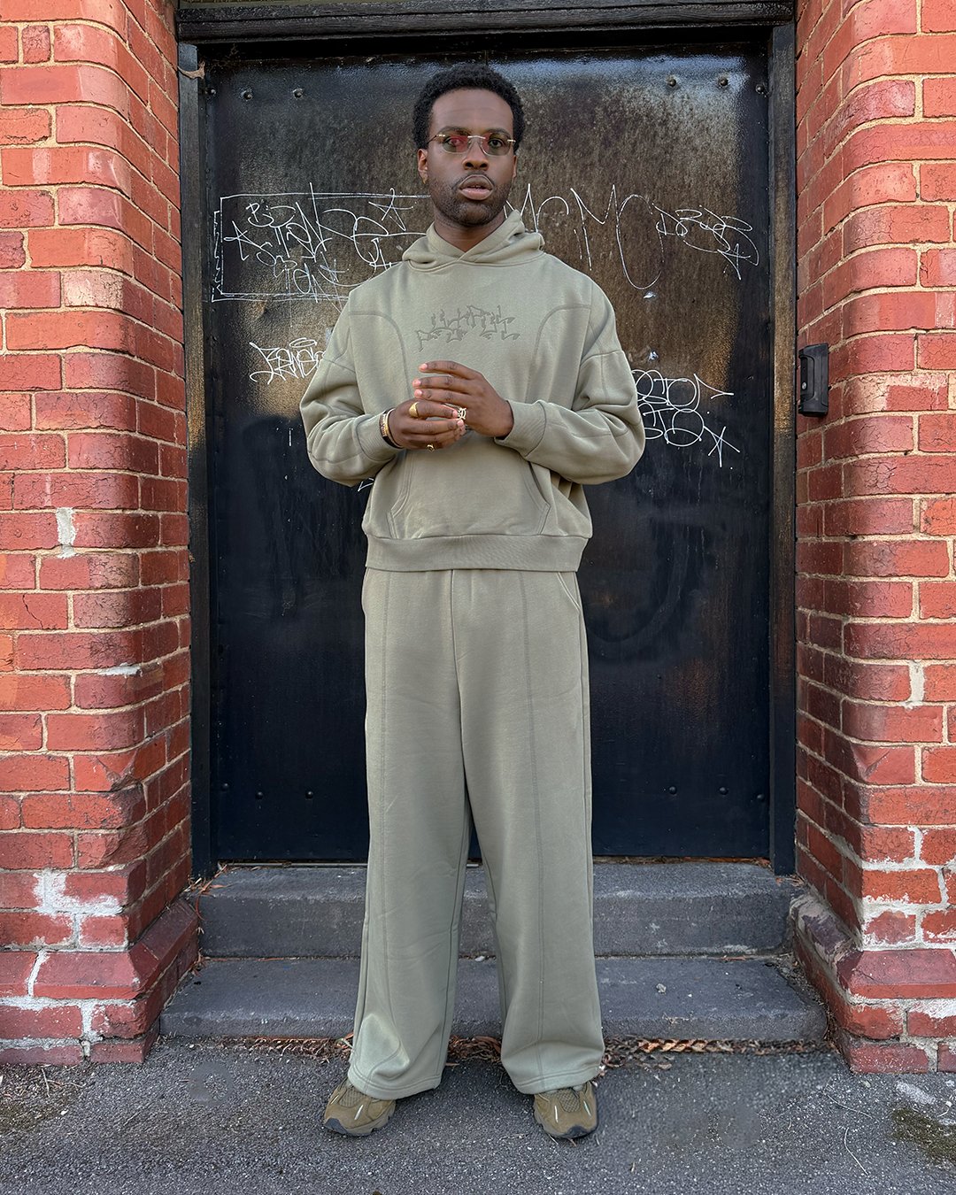 OLIVE PANELLED TRACK PANTS