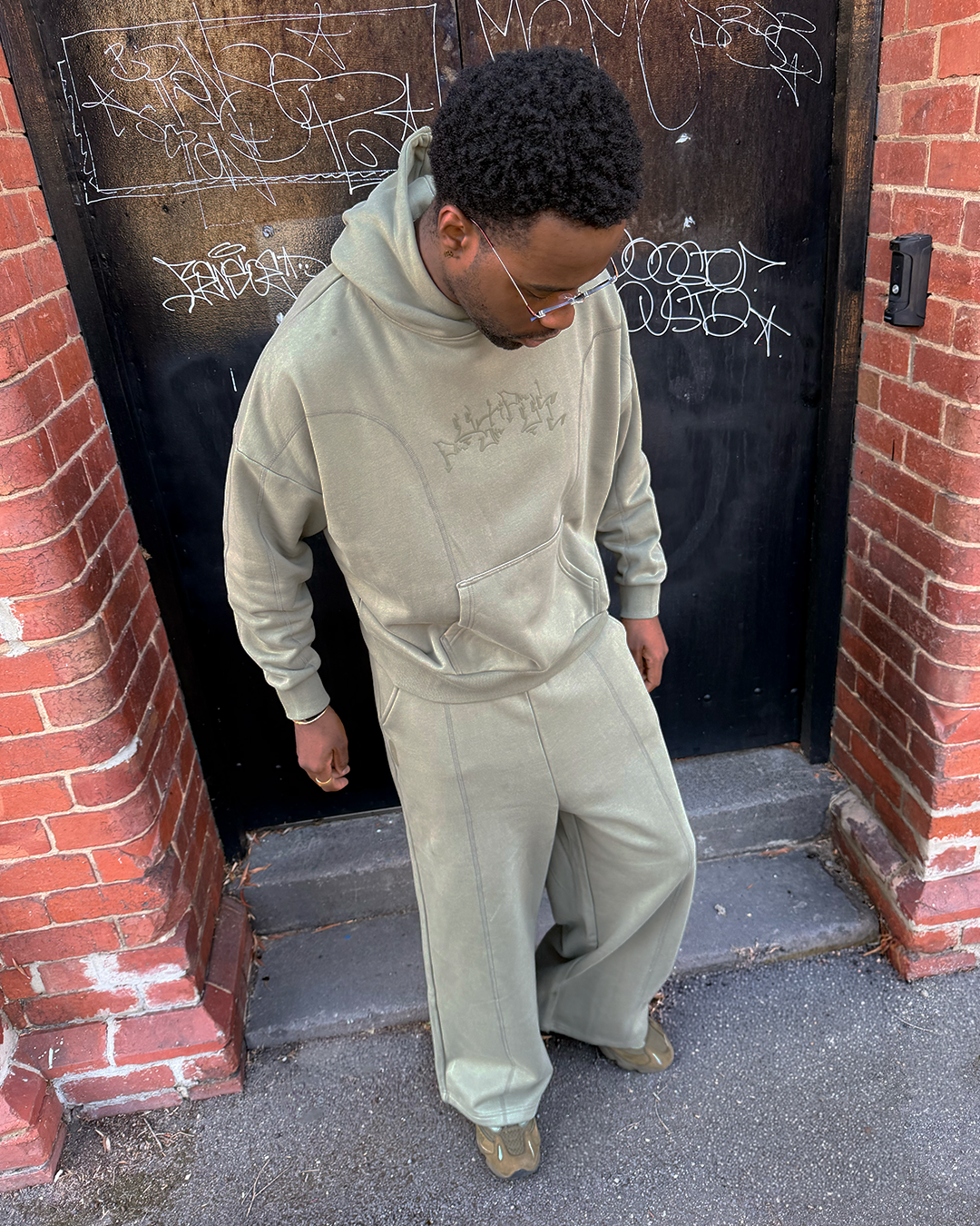 OLIVE GRAPH PANELLED HOODIE