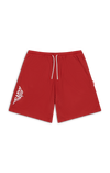 BURNT RED CALLIGRAPHY MESH SHORTS