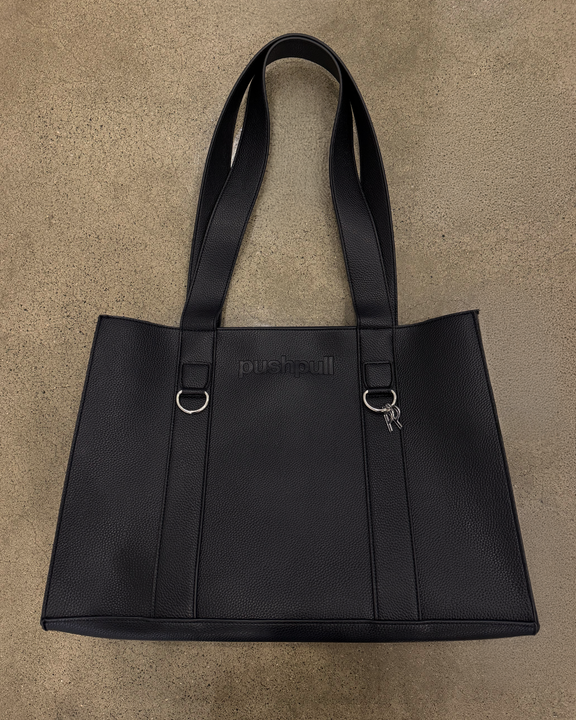BLACK PU LEATHER TOTE BAG