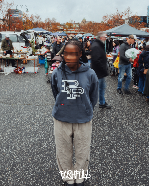 CHARCOAL BLUE/WHITE MARKET HOODIE