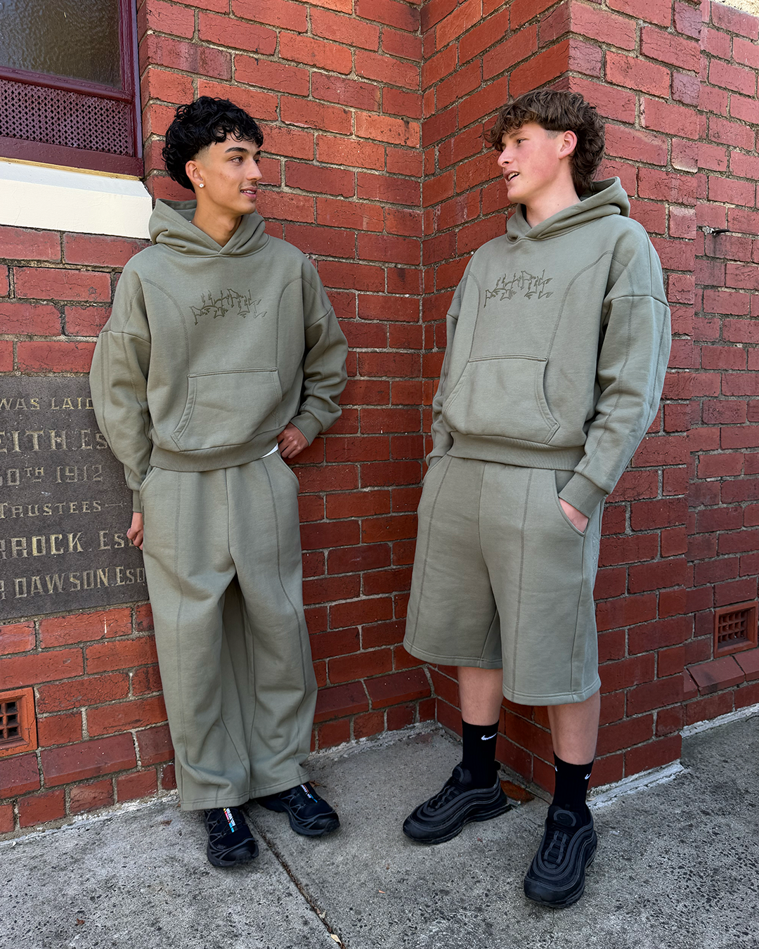 OLIVE PANELLED TRACK SHORTS