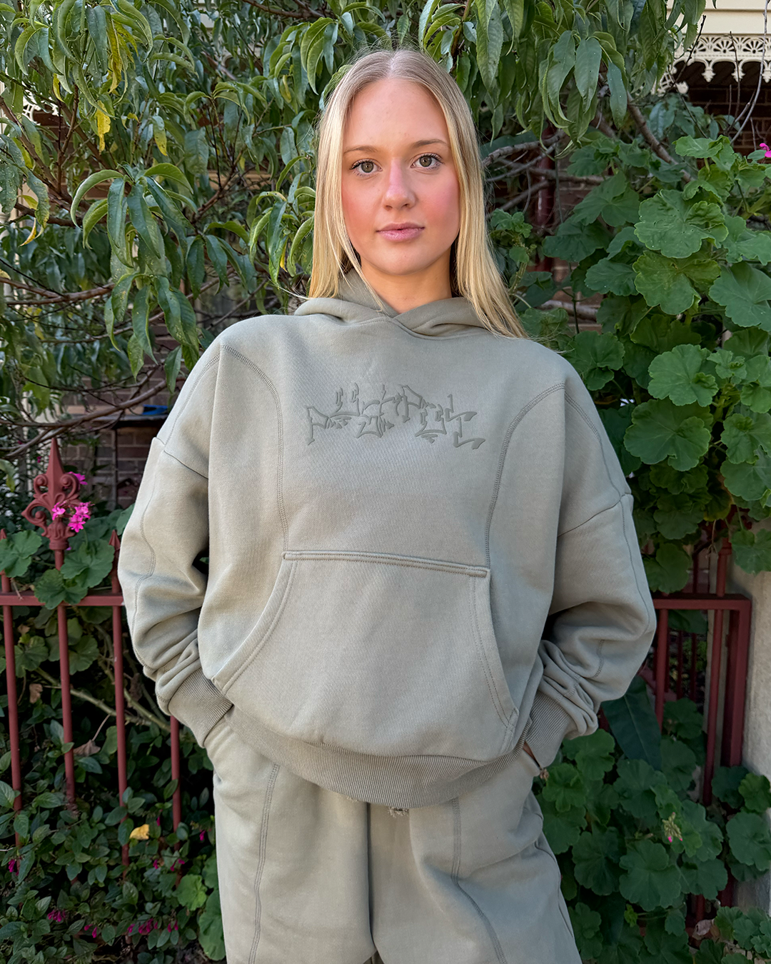 OLIVE GRAPH PANELLED HOODIE