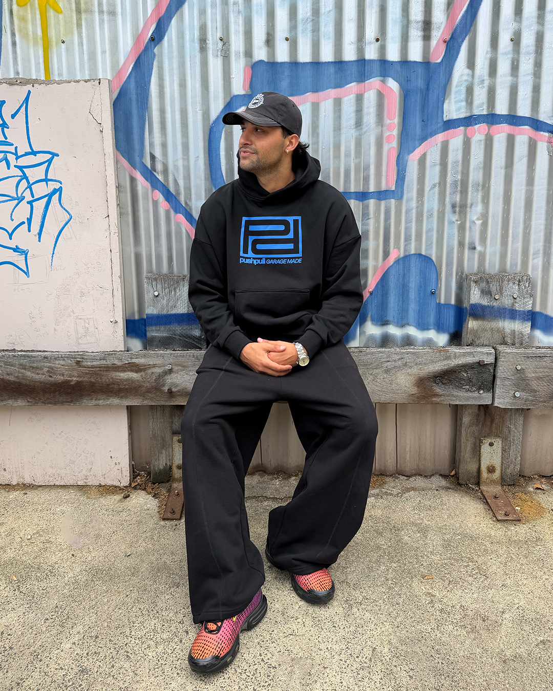 BLUE DOUBLE "P" PANELLED HOODIE