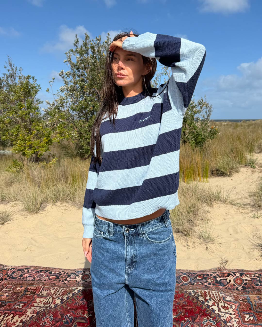 BLUE COLLEGE STRIPE KNIT