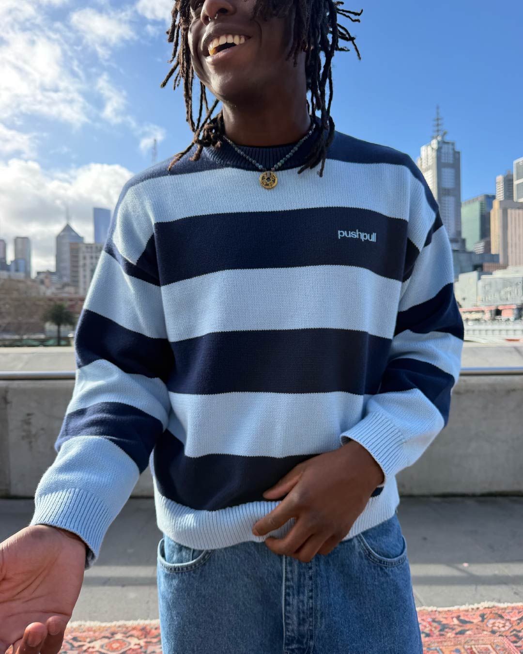 BLUE COLLEGE STRIPE KNIT