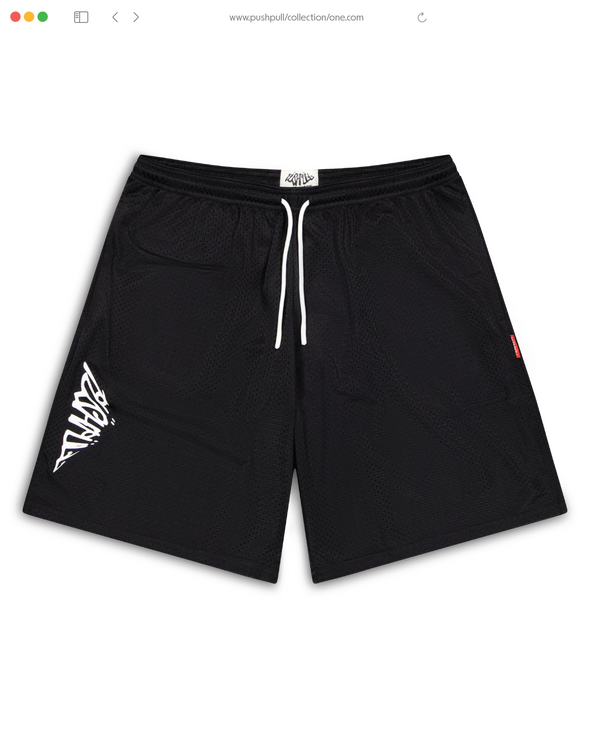 BLACK CALLIGRAPHY MESH SHORTS