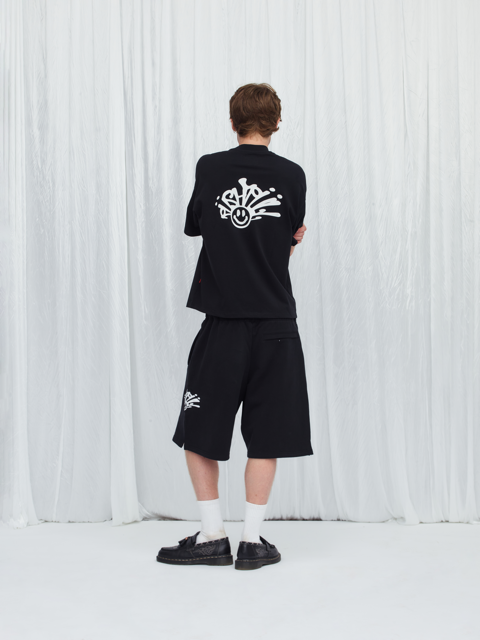 BLACK SMILEY SPLASH TRACK SHORTS