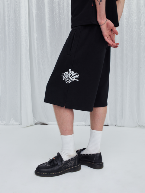 BLACK SMILEY SPLASH TRACK SHORTS