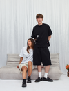 BLACK SMILEY SPLASH TRACK SHORTS