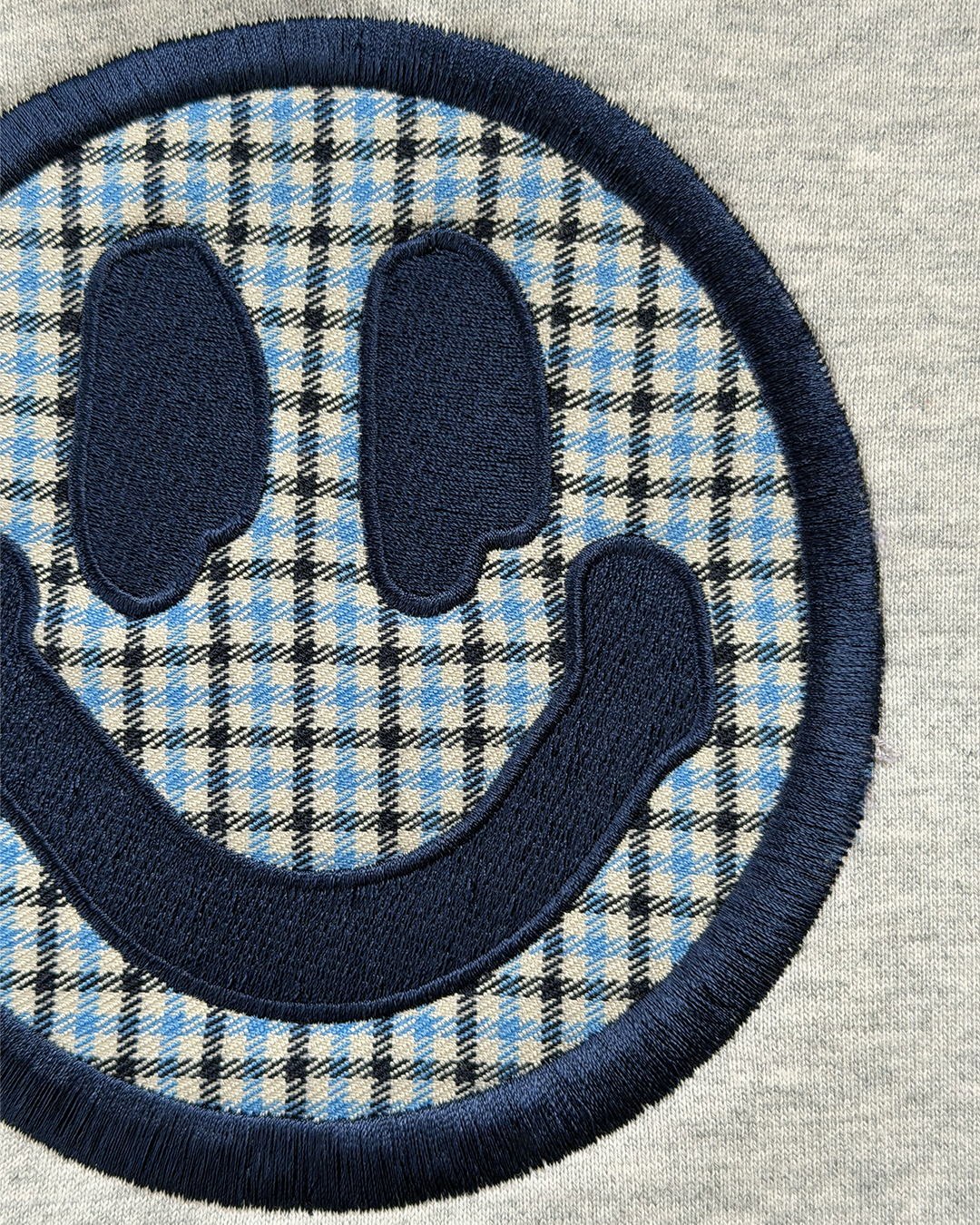 GREY BLUE CHECK SMILEY HOODIE