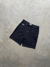 BLACK DENIM PATCH LOGO SHORTS