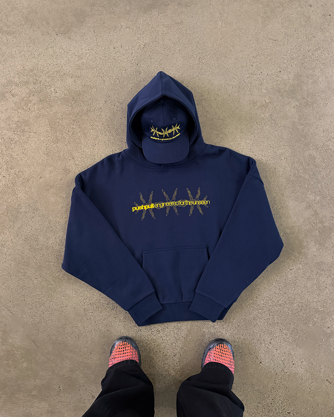 NAVY BARB WIRE HOODIE